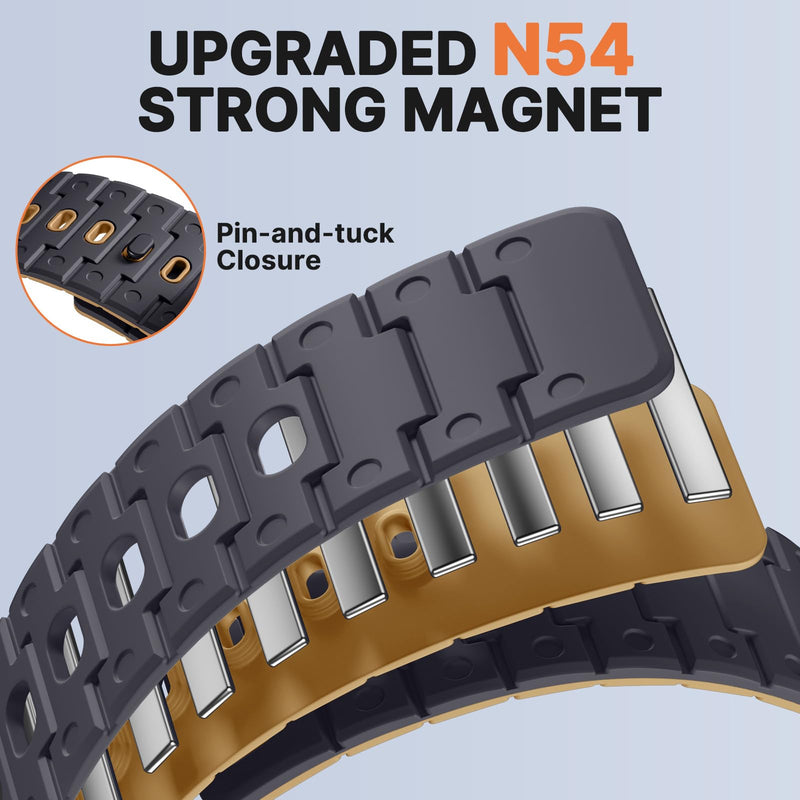 Bandletic 22 mm Quick Release Silicone Band Compatible with Garmin Watch | Magnetic Closure Design, Breathable Lightweight, Smartwatch Wristband Replacement Straps for Men Women,for Workouts & Outdoor AnthraciteGray-Ochre 22MM