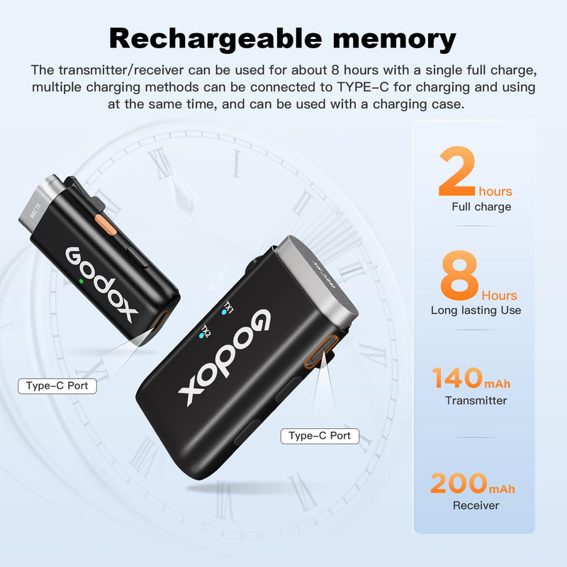Godox WEC Wireless Lavalier Lapel Mic - 200m Range, 2.4GHz, Noise Cancellation, Compact, for Cameras, Live Streaming, Computer, TikTok Kit-1