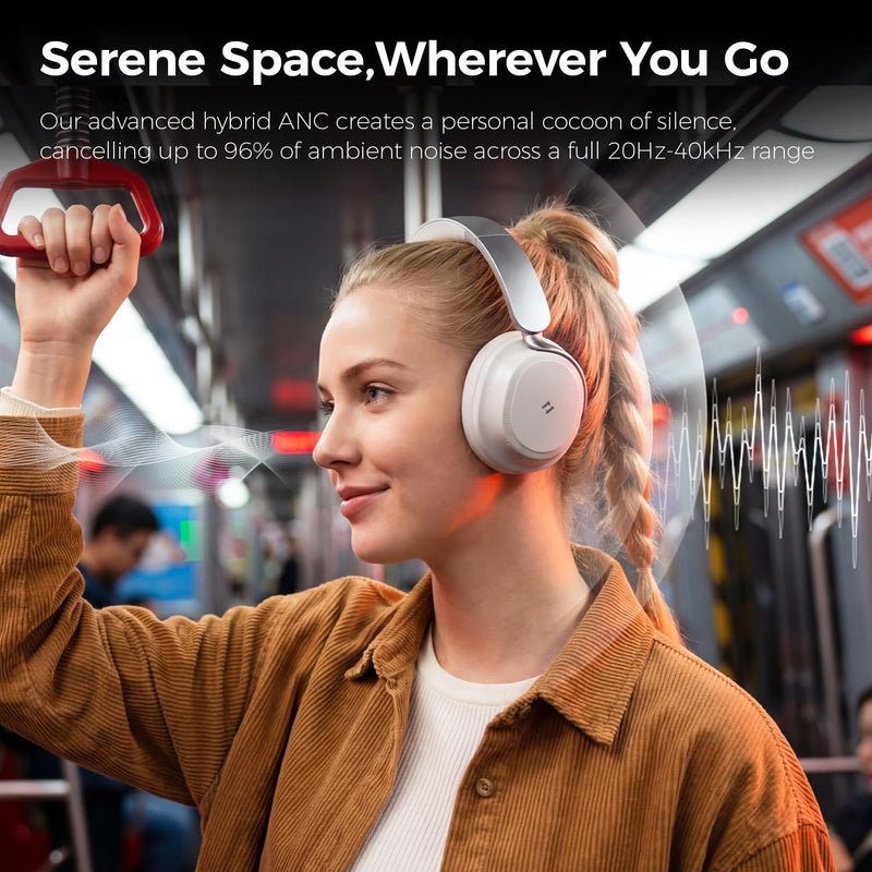 havit Noise Cancelling Headphones Over Ear, Wireless Bluetooth Headphones with 132H Playtime, Fast Charge 5 Min=5H, Foldable, Dual Device, with Mic for Travel Work Office, Gray