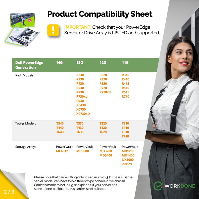 WORKDONE 3.5 inch Hard Drive Caddy Tray Compatible for Dell PowerEdge Servers - SAS SATA HDD Adapter Sled - Handle Busy Schedule - Easy Setup with Detailed Manual - Your Saved Time is Priceless