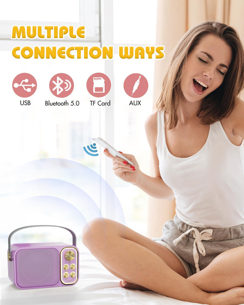 Mini Karaoke Machine for Kids Adults, Portable Bluetooth Speaker with 2 Wireless Microphones, Kids Karaoke Machine for Girls Boys, Toys Birthday Gifts for 3-12+ Years Old Toddler (Purple) purple