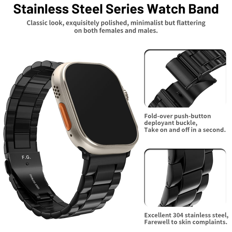 Fullmosa Compatible Stainless Steel Apple Watch Band Ultra/Ultra2 49mm Black with Case & Compatible Metal Apple Watch Band with case Ultra/Ultra2 49mm,Black and Gold