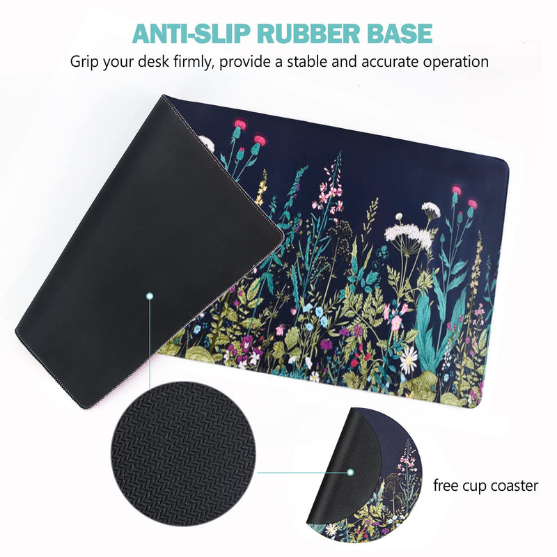 AIMSA Extended Gaming Mouse Pad, XL Large Keyboard Mouse Mat Desk Pad with Stitched Edges, Durable Non-Slip Base Mousepad for Home Office Work, 35x15.7inch ,Flowers Plants Flowers Plants