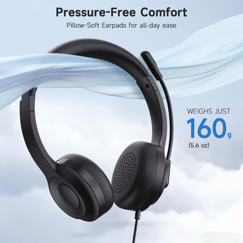 [AUSTRALIA] - AOC USB Headset with Microphone for PC, Over-Ear Wired Headphones with Noise-Cancelling Mic, 40mm Audio Drivers, USB-A Computer Headset for Office, Teams, Call Centers & Online Meetings (Black) Black 
