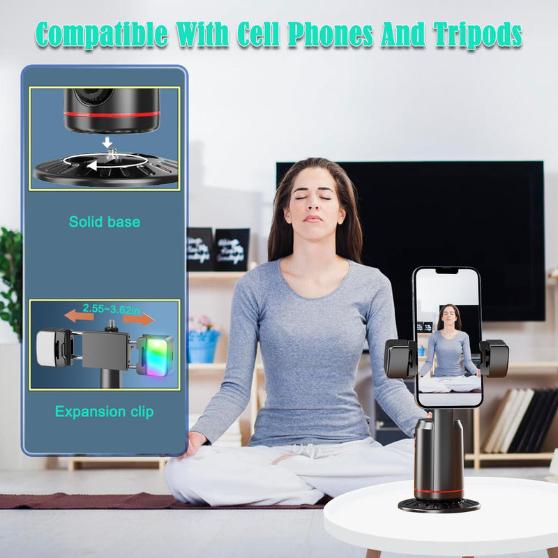 Auto Face Tracking Tripod 360° Rotating Auto Tracking Phone Stand, No App, Gesture Control Smart Shooting Camera Mount with Selfie Light and Remote for Live Vlog Streaming Video Tiktok-Rechargeable