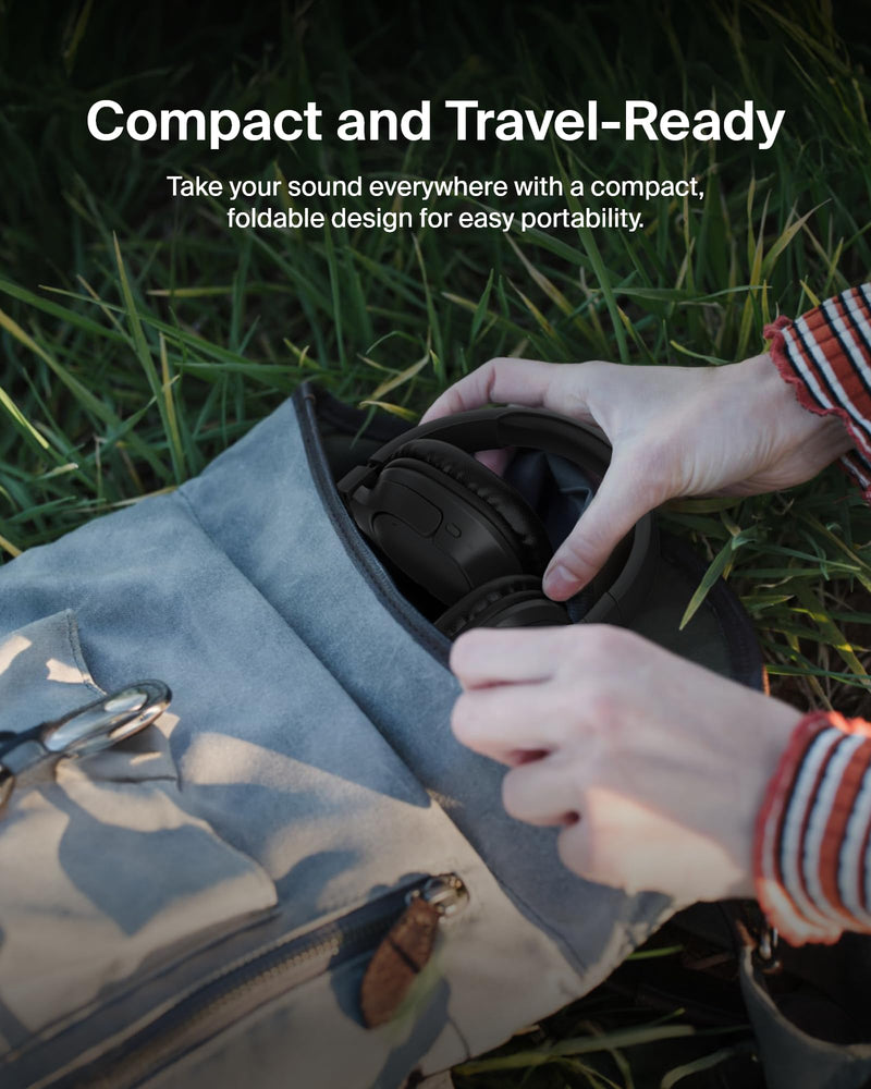 Belkin SoundForm Surround Wireless Over-Ear Headphones | Over-ear Bluetooth headphones, foldable design, recycled materials, multipoint, travel, home, office, commute Black