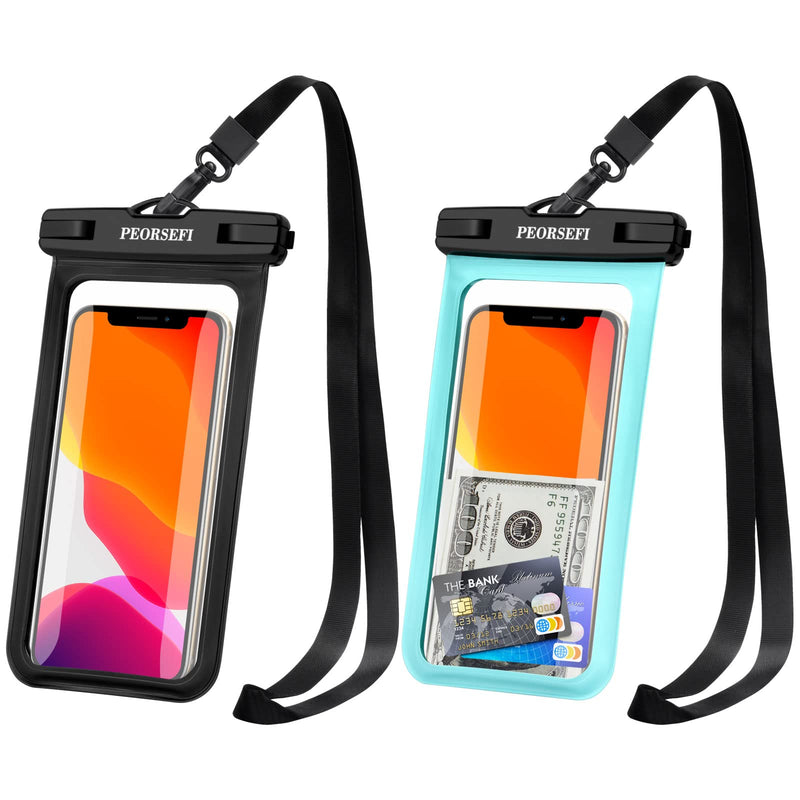 Universal Waterproof Phone Pouch - Waterproof Case for iPhone 14 13 12 11 Pro Max XS Plus Samsung Galaxy Cellphone Up to 7.0"， IPX8 Waterproof Cellphone Dry Bag Beach Vacation Essentials-2 Pack Black&Green