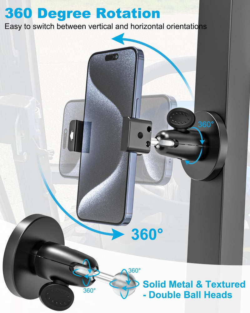 Magnetic Tractor Phone Holder, All Metal & Strong Magnet Base | 360° Heavy-Duty Phone Mount for Lawn Mower/ Construction Equipment/ Forklift/ Boat/ Gym for iPhone, Galaxy, All 4-7" Phones