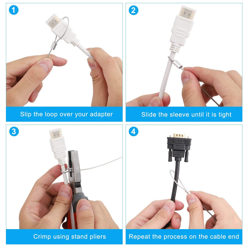 20 Pack Adjustable Cable Tethers, Universal Adapter Lock Kit DIY Kit Stainless Steel with Nylon Coat Tether Computers/Dongles/HDMI/VGA/DP/Mac Adapter 20