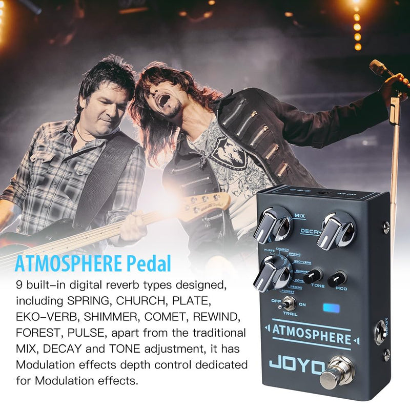 JOYO Reverb Pedal 9 Digital Reverb Types with Modulation and Trail Function for Electric Guitar Effect (Atmosphere R-14) Reverb,Modulation Blue Gray