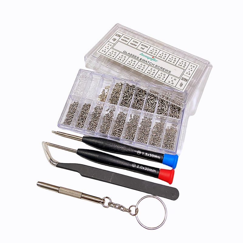 bayite Eyeglass Repair Kit Sunglass Glasses Repair Kit with Screws Assorted Tweezers Screwdriver Nuts Stainless Steel Screws Tool for Watch 1000Pcs