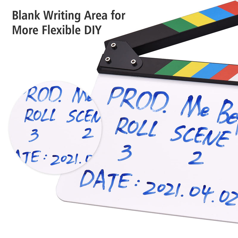 Andoer 30 x 24cm Acrylic Film Clapboard Movie Directors Clapper Board Slate Cut Action Scene Blank Clap Board Dry Erase with Multicolored Sticks