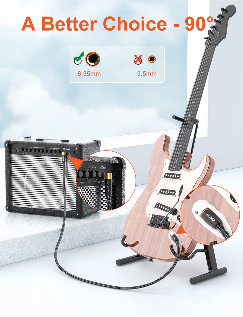VANAUX 90 Degree Right Angle 1/4 Inch Instrument Cable 6.35mm Mono Jack TS Speaker Cable Compatible with Guitar,Keyboards,Bass,Electronic Drum,Pedal Effects,Amplifier,Audio Mixer,Speaker (10feet/3m) 10feet/3m