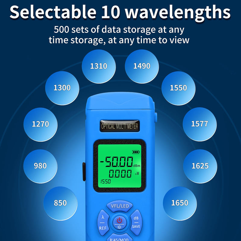 [AUSTRALIA] - Rechargeable Fiber Light Power Meter L-C50 (-50~+26dBm) Mini Fiber Optic Tester SC/FC/ST/LC Interface, Built-in Visual Fault Locator and RJ45tester with 1 FC-LC Adapter blue L-C50 15 