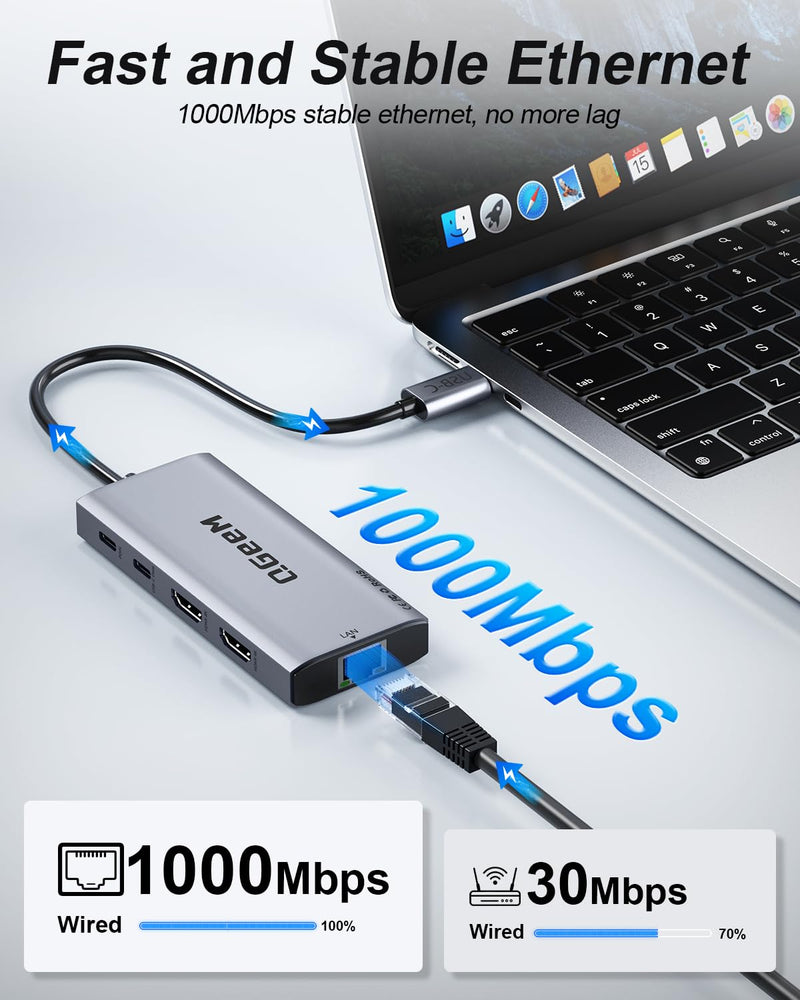 QGeeM USB C Docking Station Bundle, 10 in 1 Multiport Laptop Dock & USB C to 4K HDMI Adapter, Thunderbolt 3/4 Combo Kit with Dual HDMI, PD 100W, Ethernet, Card Reader for MacBook, Dell XPS, Surface