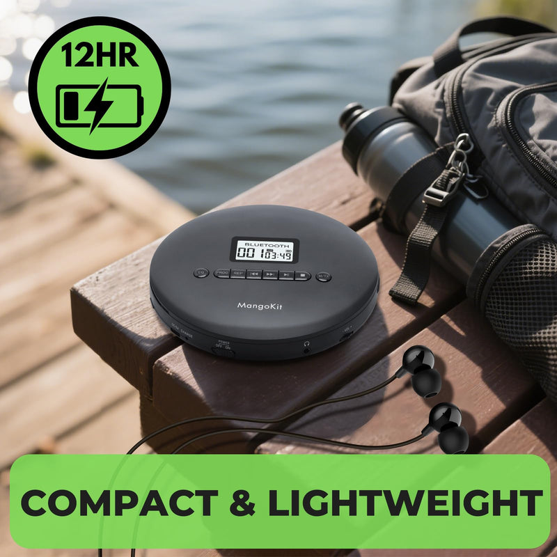 [AUSTRALIA] - Portable CD Player with Bluetooth, MP3 Playback, Headphones – Personal CD Player with Anti-Skip, Rechargeable Battery – Compact Disc Player for Travel, Home, Language Learning 