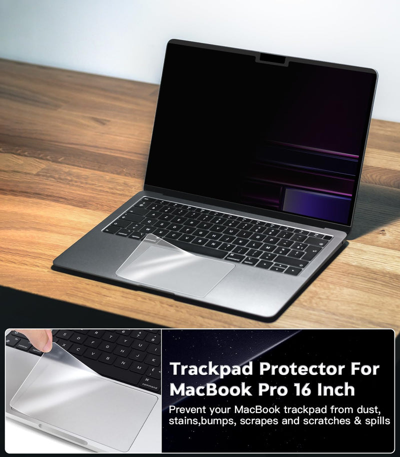 PYS Magnetic Privacy Screen Protector for MacBook Pro 16 Inch (2021-2023,M1,M2,M3,Pro,Max) + Camera Cover Slide 2 Pack and Trackpad Protector 2 Pack – [Matte Anti-Glare] [Reduces Blue Light] MacBook Pro 16 Inch (2021-2023,M1,M2)