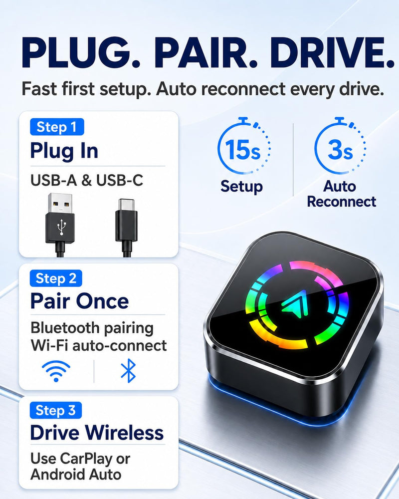 Wireless Carplay Adapter for iPhone 2026 Upgrade & Android Auto, USB C | Mini Adapter-Converts Wired CarPlay to Wireless, Plug & Play, Low Latency, Stable Connection,Compatible with 2016+ Cars