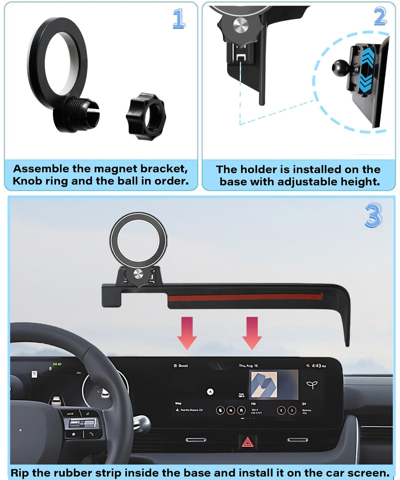 Car Phone Holder for 2022 2023 2024 2025 Hyundai loniq 5 Accessories | Apply to 12.3 Inch Touch Screen Fixed Clip-on MagSafe Strong Magnetic Cell Phone Mount Hands-Free 360° Rotatable for 2022-2025 Hyundai loniq 5 (12.3 Inch Screen)