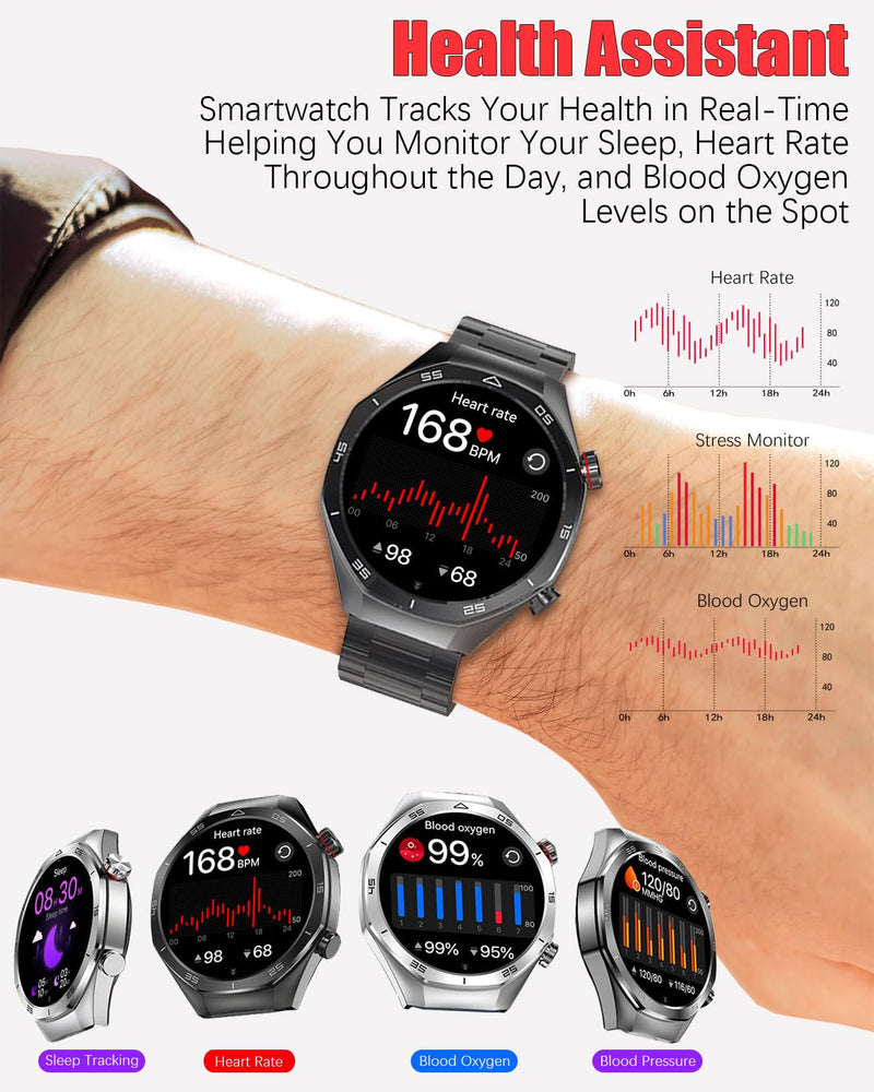 Men's Smart Watch 1.52" HD Touch Screen Sports Fitness Tracker with Bluetooth Calls IP67 Waterproof Smartwatch for Men 24/7 Heart Rate/Blood Pressure/Sleep Monitor, Support for Android iOS (Black) Black