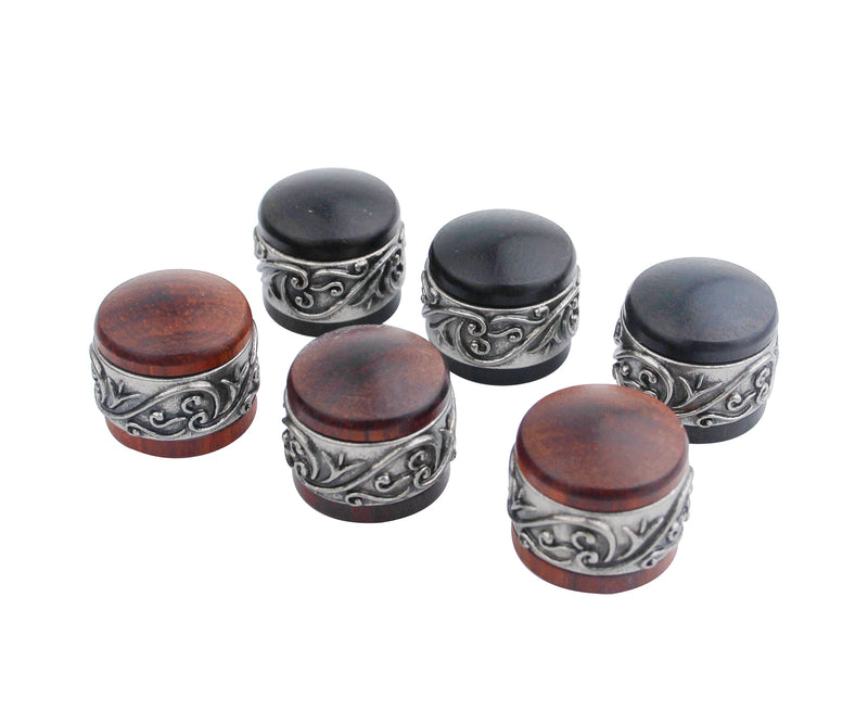 [AUSTRALIA] - Guyker 3Pcs Red Sandalwood Potentiometer Control Knobs Dia. 6mm (0.24") Shaft Pots - Long Grass Flower Around Dome Speed Tone Volume Knob Guitar Bass - Antique Silver Red -antique silver around 