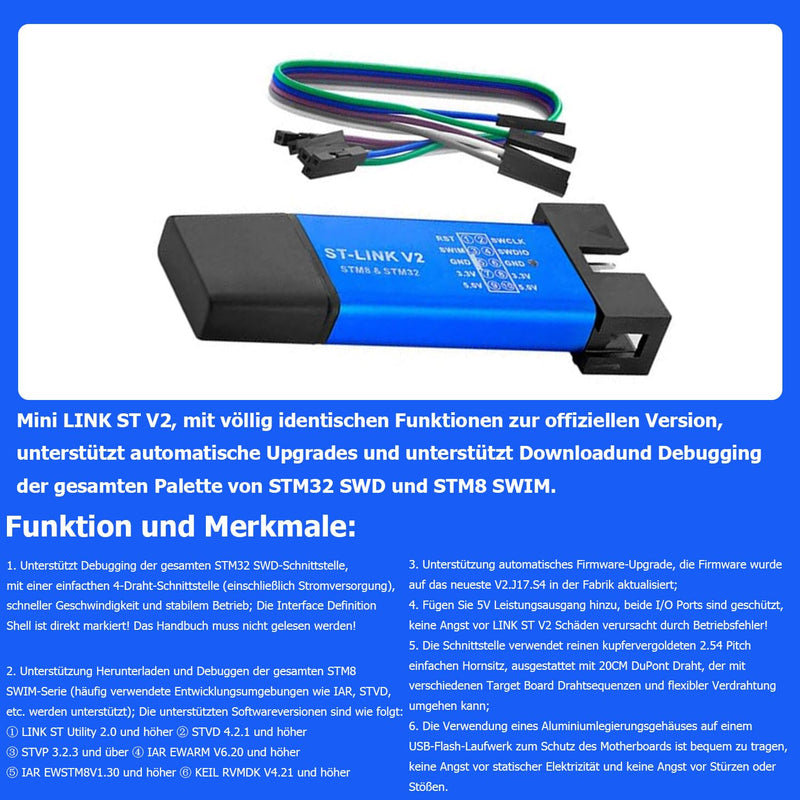 [AUSTRALIA] - 3pcs ST-Link V2 Programming Device Emulator Downloader (Random Color) with Wires for STM8 and STM32, Aluminum Housing Compatible with Arduino, Mini Debugger and Programming Emulator 