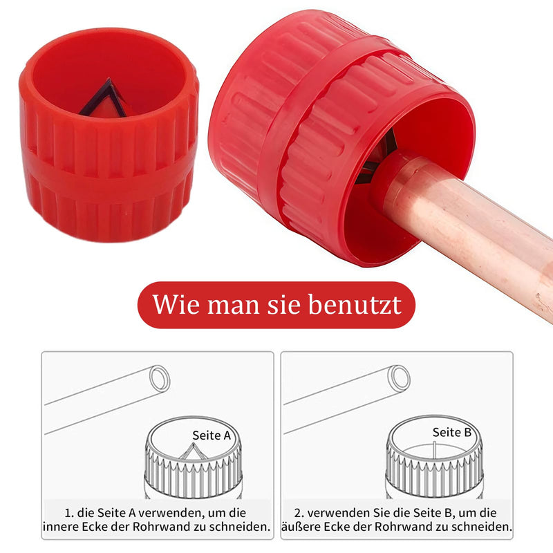 Universal 2-in-1 Copper Pipe Deburring Tool Deburring Tool Plastic Copper Pipe for Cleaning Work Indoor and Outdoor Pipe, 5-38 mm, Red (Pack of 1)