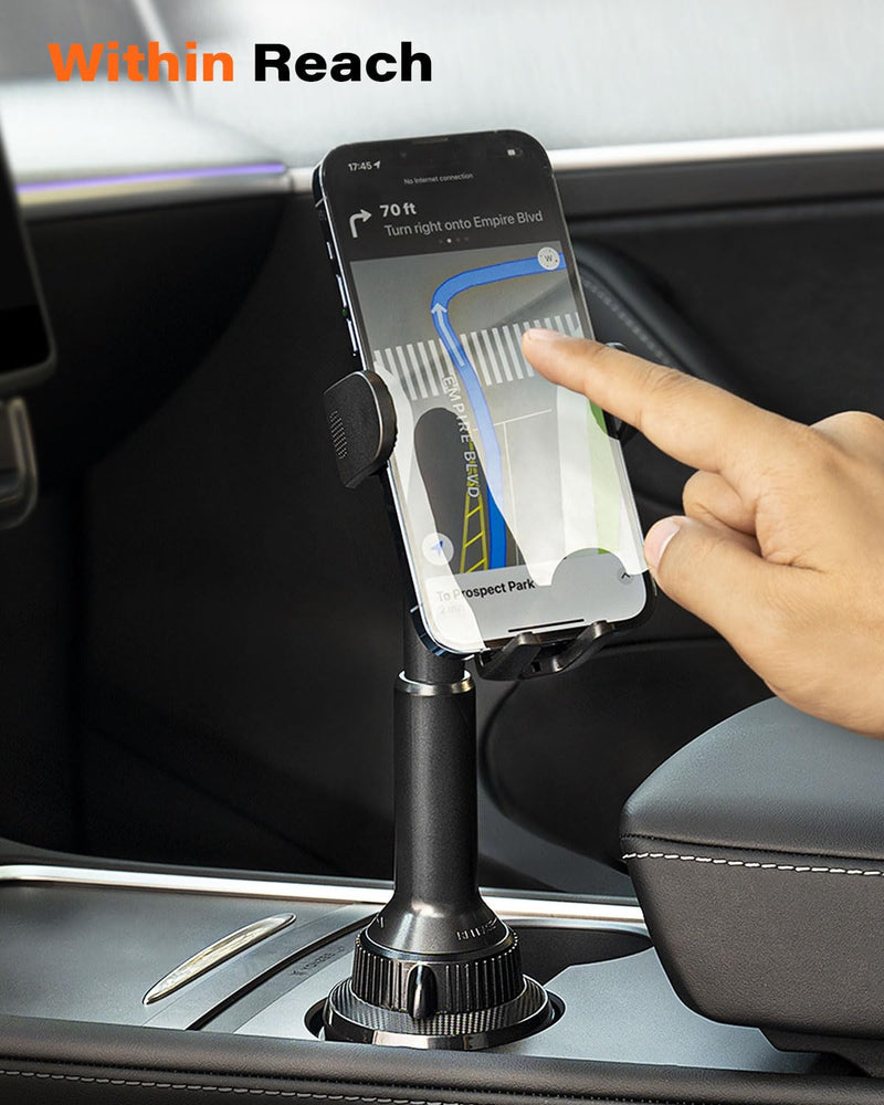 APPS2Car Universal Car Cup Phone Holder | Quick Extension Long Arm | 360° Swivel | Adjustable for iPhone, Samsung, Google, and All Smartphones | Stable & No Shake Design Black
