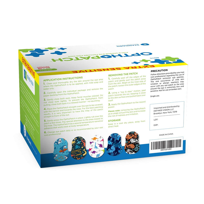OPTHOPATCH Kids Eye Patches - Fun Boys Design - 90+10 Bonus Latex Free Hypoallergenic Cotton Extra Sensitive Adhesive Bandages for Amblyopia & Cross Eye-3 Reward Chart Posters by Defined Vision