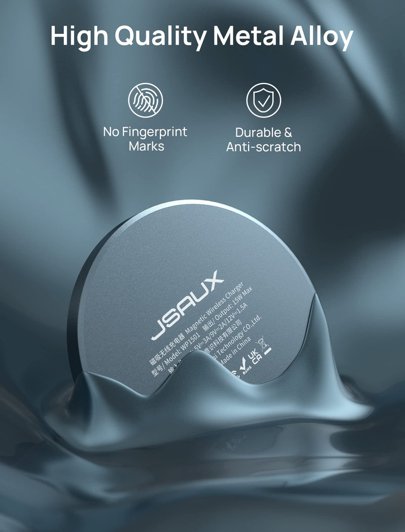 JSAUX Magnetic Wireless Charger Compatible with MagSafe Charger/iPhone 15/15 Pro/15 Plus/15 Pro Max/14/14 Pro/14 Plus/14 Pro Max/13/13 Pro/13 Pro Max/12, Wireless Charging Pad, Mag Charger (Blue) Blue Basic
