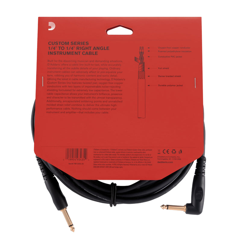 D’Addario Accessories Custom Series Guitar Cables - Instrument Cable with ¼ Inch Ends - High Performance Guitar Cord - For Guitars, Bass, Keyboards - Mono - Right Angle, 20 feet