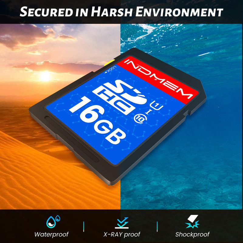 INDMEM SD Card 16GB, 8 Packs Class 10 16GB Flash Memory Card MLC Standard Secure Digital Cards Camera Card 16GB(8pcs)
