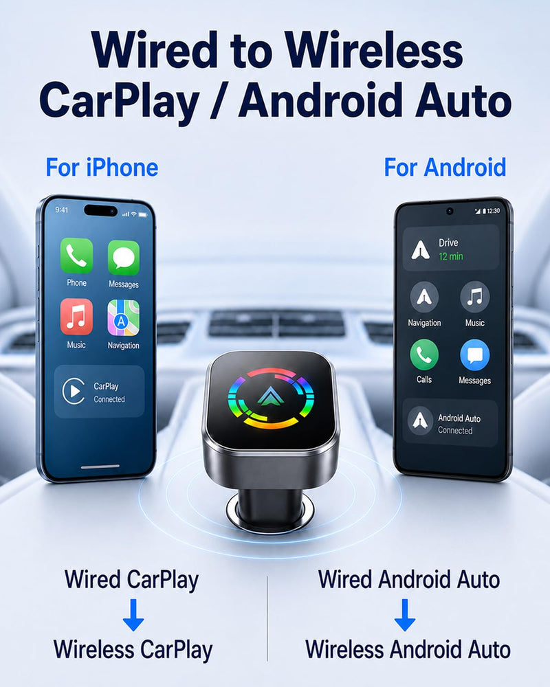 Wireless Carplay Adapter for iPhone 2026 Upgrade & Android Auto, USB C | Mini Adapter-Converts Wired CarPlay to Wireless, Plug & Play, Low Latency, Stable Connection,Compatible with 2016+ Cars