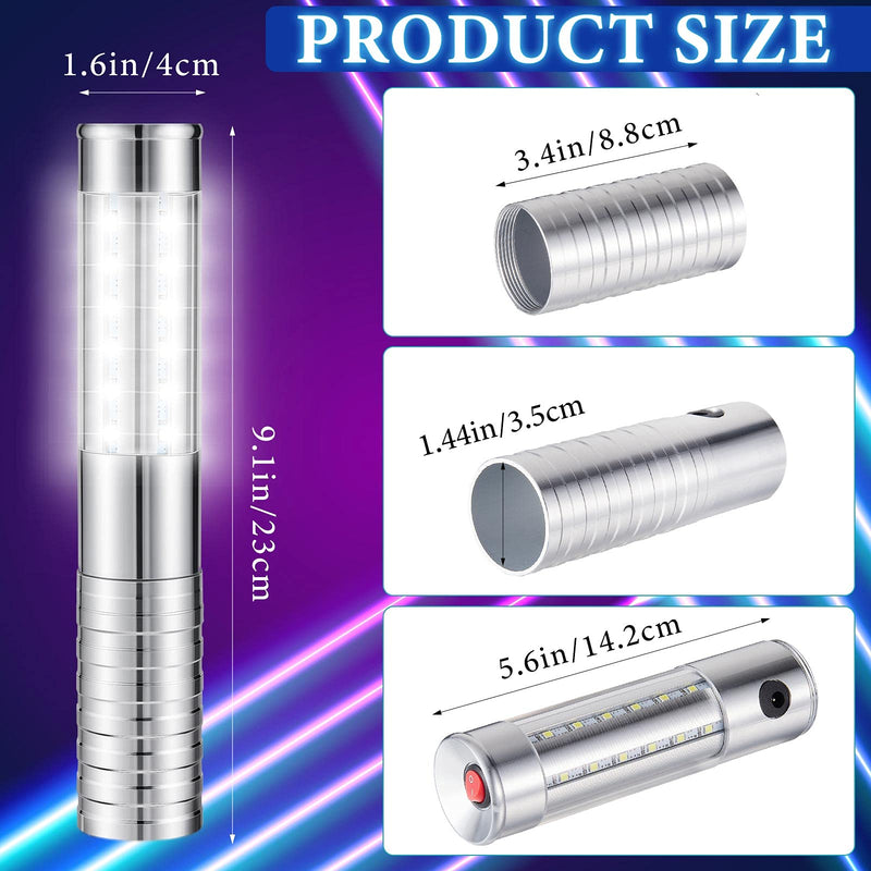 2 Pieces LED Strobe Baton Light LED Bottle Service Light Reusable LED Light Champagne Bottle Handheld Light for Party Concert Event Outdoor (Silver, White Light) Silver, White Light