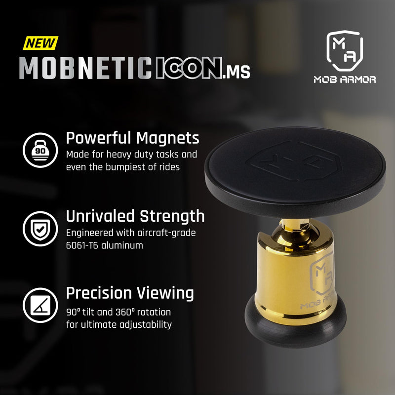 Mob Armor MobNetic Icon.MS MagSafe Car Phone Mount, Gold | 90lb Pull Force, 90º Tilt, 360º Rotation, Aluminum Build, Compatible with iPhone & Android, MagSafe 18 Karat Gold