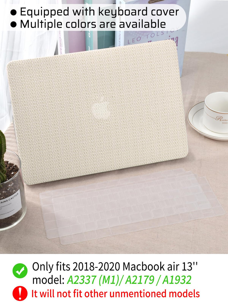 Seorsok Compatible with MacBook Air 13 Inch Case2022 2021 2020 2019 2018 Release A1932 A2179 M1 A2337 Touch ID,Elegant Leather Plastic Hard Shell Case Transparent Keyboard Cover,Beige Woven Fabric Air 13(A1932 A2179 M1 A2337) Beige