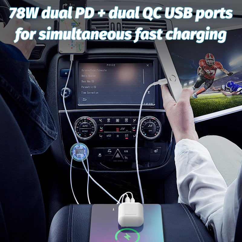 12 Volt USB Charger, 12v USB 4-Port Aluminum Alloy USB C Outlet with LED Voltmeter,Dual PD3.0 & QC3.0 for 12/24V Car Golf Cart Boat Marine Bus Truck RV Marine Motorcycle etc (Pack of Two) pack of two