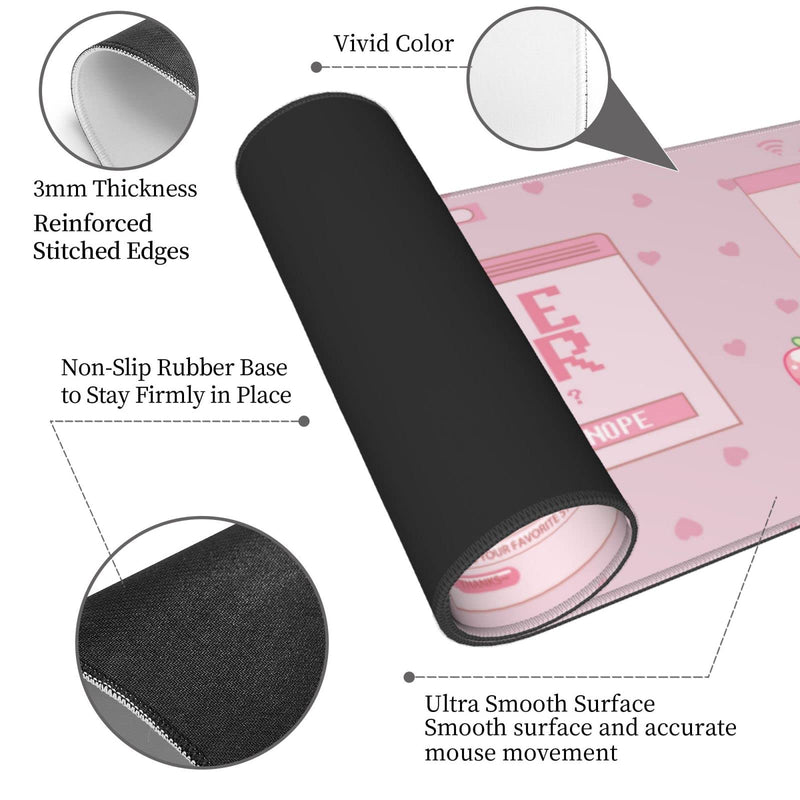Pink Game Strawberry Milk Gaming Mouse Pad XL, Large Extended Mousepad Desk Pad, Long Nonslip Rubber Mice Mats Stitched Edges Playmat for Office Home Gamer, 31.5x11.8 Inch Pink Game Strawberry Milk