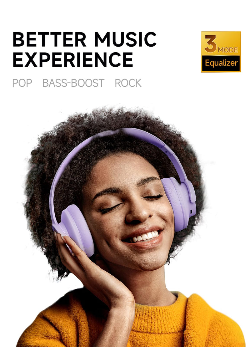 Picun B8 Headphones Wireless Bluetooth, 120H Bluetooth Headphones Over Ear with 3EQ Music Modes, Hands-Free Calls, Deep Bass Headphones for Travel Home Office Cellphone PC (Purple) Purple