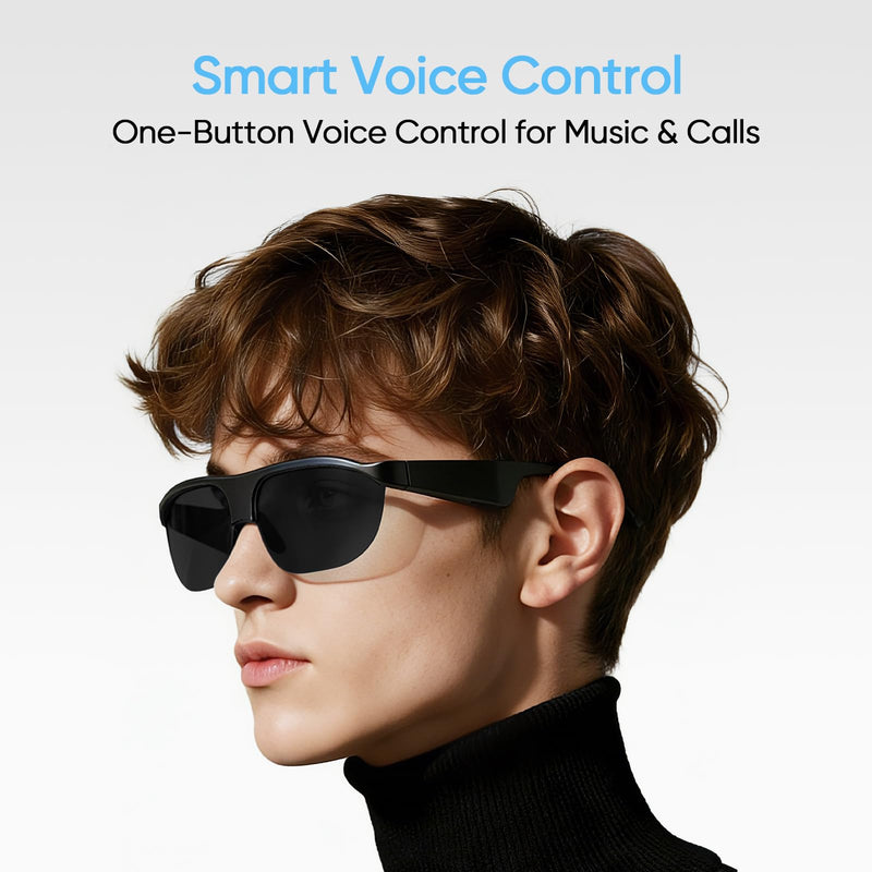 Polarized Bluetooth Smart Sunglasses with Built-in Mic, Open-Ear Audio, IP65 Waterproof & 5-Hour Battery (Black) Black