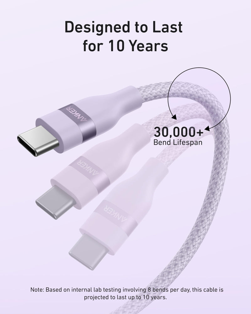 Anker Go Kit, Nano USB-C Cable, 240W Flexible Braided Cord, Nano Charger, 30W USB-C GaN Charger, Fast Charging for iPhone 17 Series, MacBook Pro, and More (Purple, 6 ft