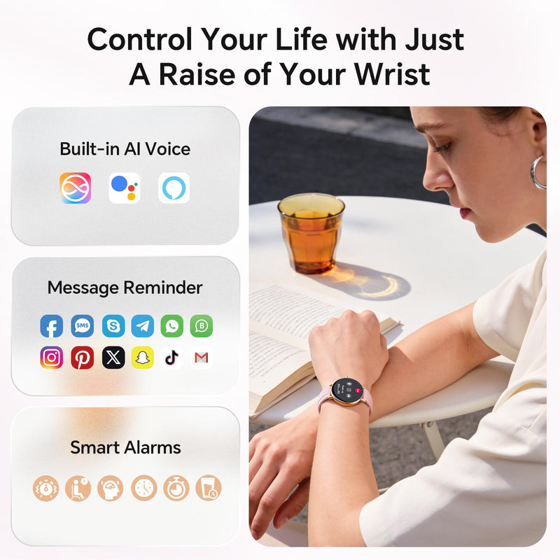 Gydom Smart Watch for Women, 40mm HD Fitness Tracker, Answer & Make Call | for iPhone/Android/Samsung, Heart Rate/SpO2/Stress/Sleep Monitor, 7 Day Battery, 110+ Sports Modes, 2 Band, IP68, Pink 1.27"