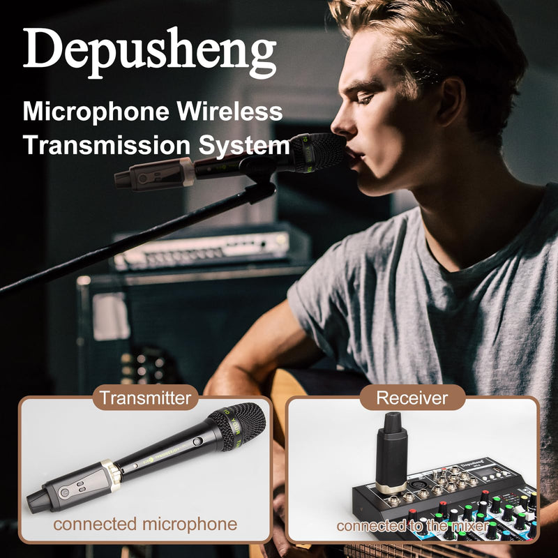Depusheng T9 Wireless guitar transmitter receiver, Wireless Microphone Transmitter Receiver XLR Microphone Wireless System for Dynamic and condenser Microphone Audio Mixer, With 48V phantom power