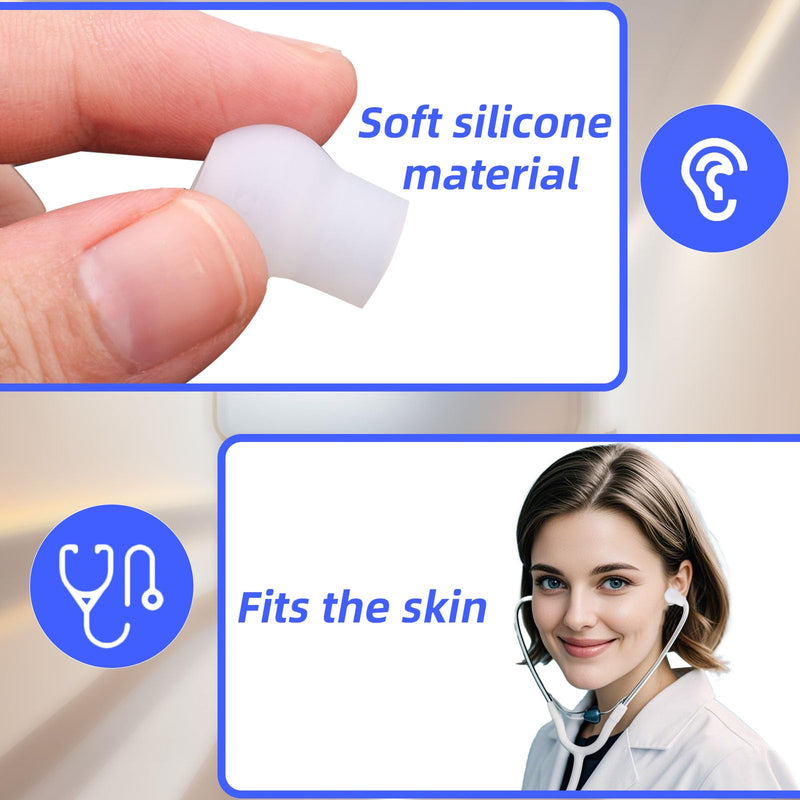 6pcs Stethoscope Ear Pieces Compatible with MDF & EKO & ADC, Superior Comfort & Noise Reduction Earbuds Silicone Earplugs Stethoscope Ear Tips Replacement for Nurses Doctors Gifts (White)