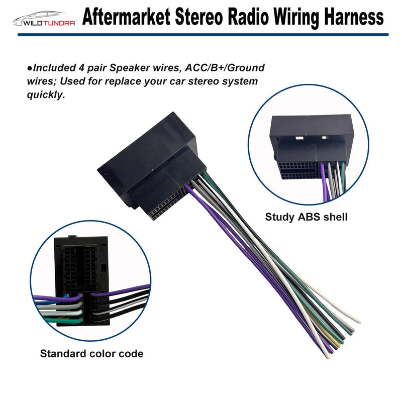 Radio Wiring Harness for Chrysler 2015-2020 Dodge 2013-2016 Jeep 2014-2020 Ram 2013-2019, 52Pin Aftermarket Car Stereo Wiring Harness Install Kit with Antenna Adapter for Pacifica Dart Grand Cherokee 52-Pin, with AMP Antenna Adapter