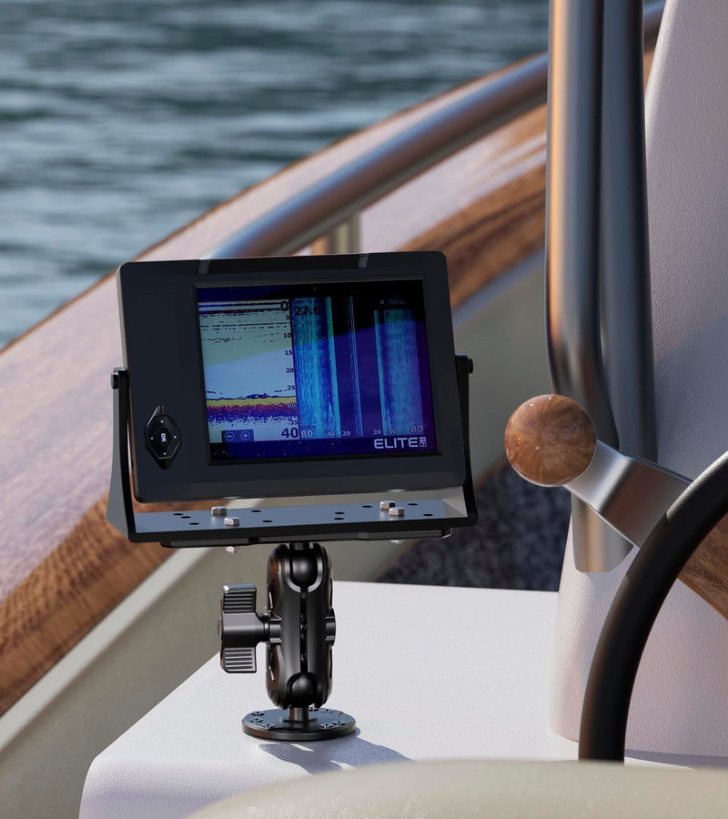 VAZESWIN 1" Ball Aluminum Alloy Fish Finder Mount with 3.5" Medium Arm | Universal AMPS Rectangular Plate, Round Base, Marine Electronic Mount Compatible with Garmin, Lowrance, Humminbird, Raymarine