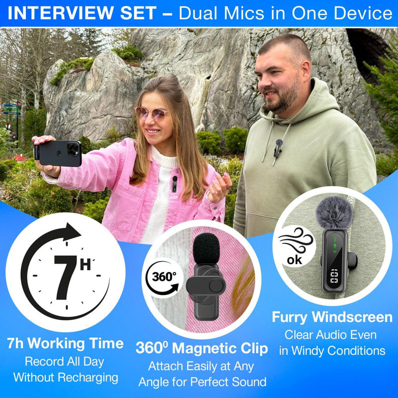 [AUSTRALIA] - Wireless Lavalier Microphone for iPhone Mini Mic Android/Tablet/PC Video Recording Clip-on Mics with Rotatable Clip&Denoise Recording, Ideal for Vlog Tiktok Youtube Podcast Content Creator 