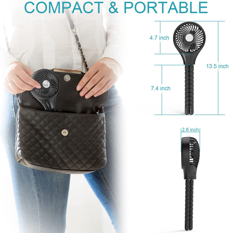 Auto Oscillating Stroller Fan, Battery Operated Fan, Portable Fan with Flexible Tripod, Ultra Quiet USB Desk Fan for Stroller/Car Seat/Treadmill/Camping/Hurricane/Outage, Black