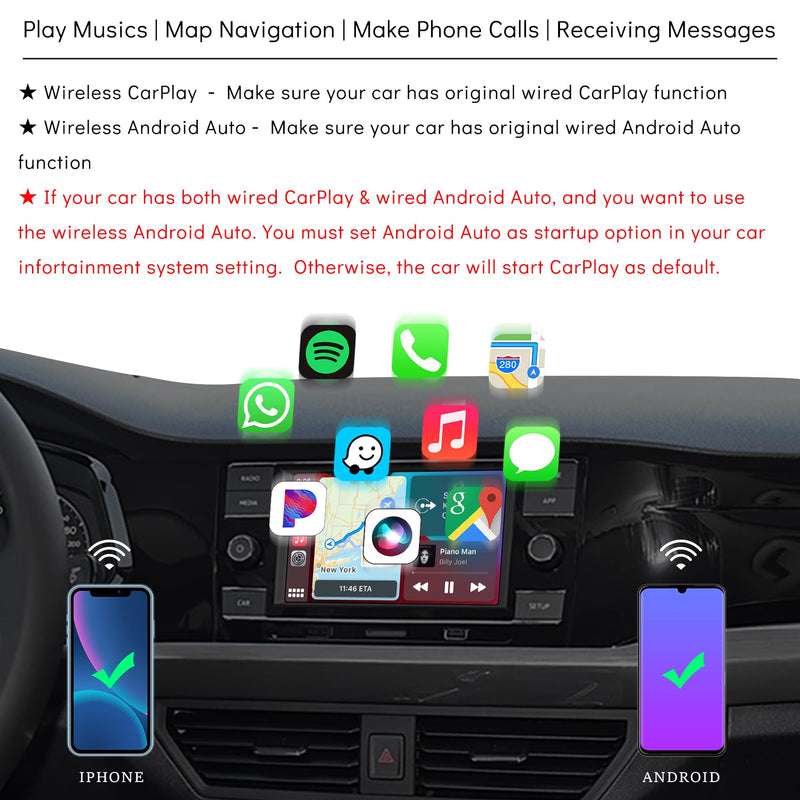 2IN1 Wireless CarPlay Android Auto Adapter for Apple iPhone ＆ Android (2025-2026 Upgrade), Convert Original Wired to Wireless CarPlay Adapter USB Dongle, Plug & Play, Fast Stable Connection