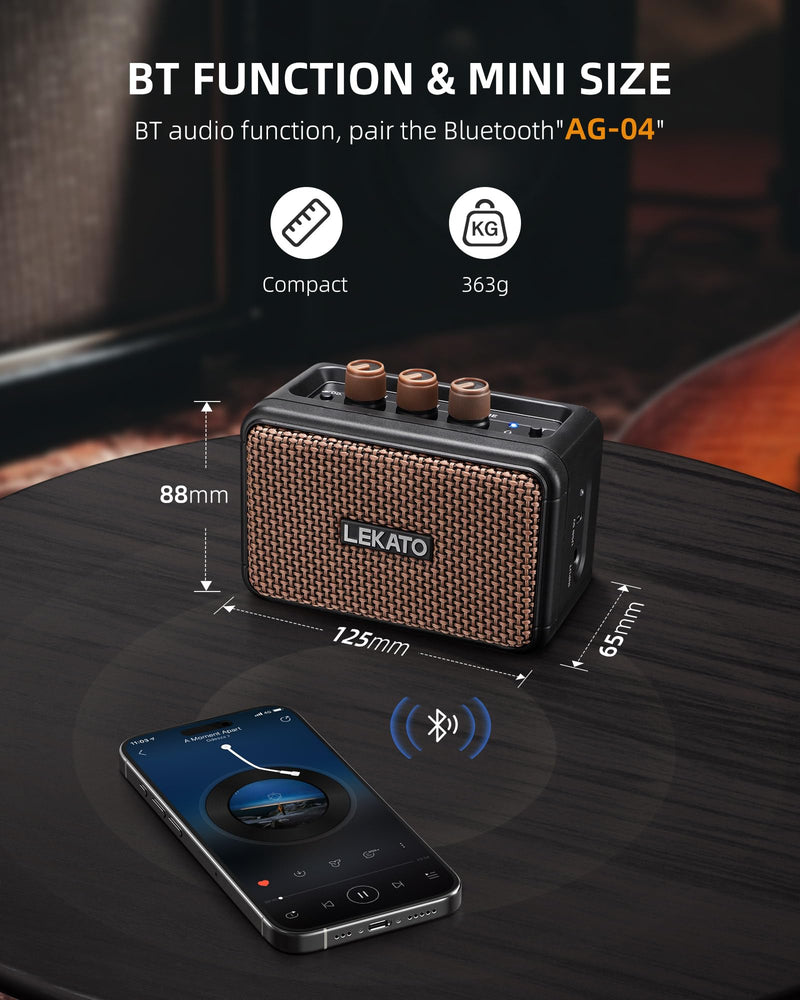 [AUSTRALIA] - LEKATO Mini Electric Guitar Amplifier, Dual Speakers 5W, Rechargeable Guitar Amp Bluetooth with Clean Overdrive Effects, Headphone Jack, Retro Portable Small Amp for Practice 